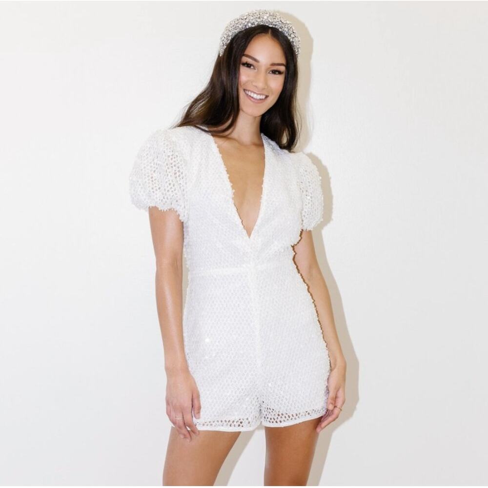 WATTERS Fizz Romper Size 8 Sequin Bridal Wedding Bride V-Neck Short Sleeve NWT